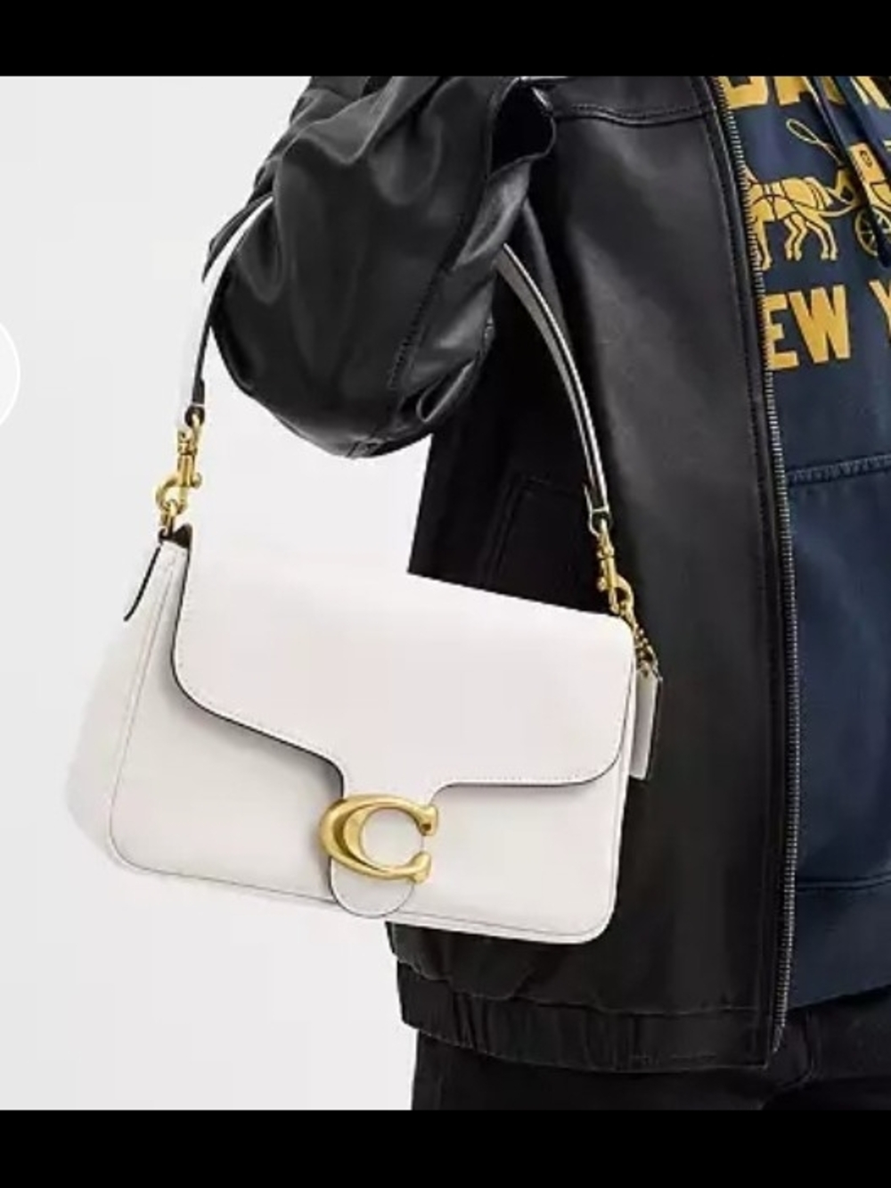 Coach Off White Leather Shoulder Bag with Gold 'C' Accent